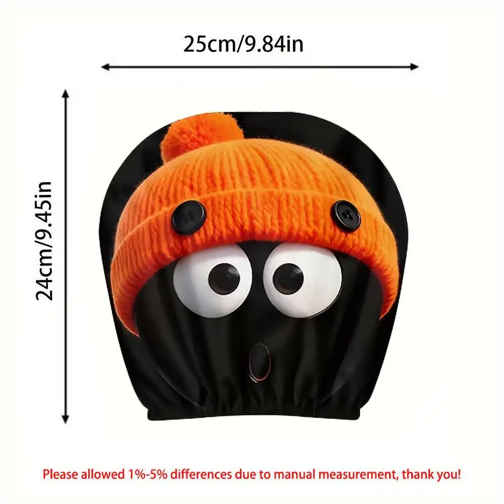 2 Pieces Cute  Coal Ball  Car Headrest Covers with Orange Beanies, 2D Printed, Elastic, Universal Car Seat Headrest Protectors view 5