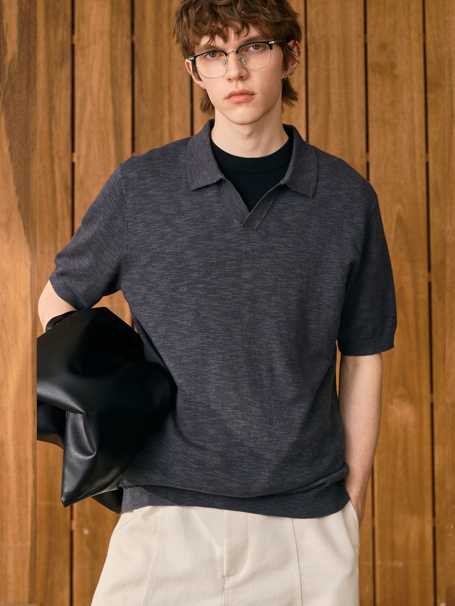 Breathable Linen Knitted Short Sleeve  Shirt Men's Summer Elastic Skin-friendly Base Tee Inner Wear Standard Fit T-shirt