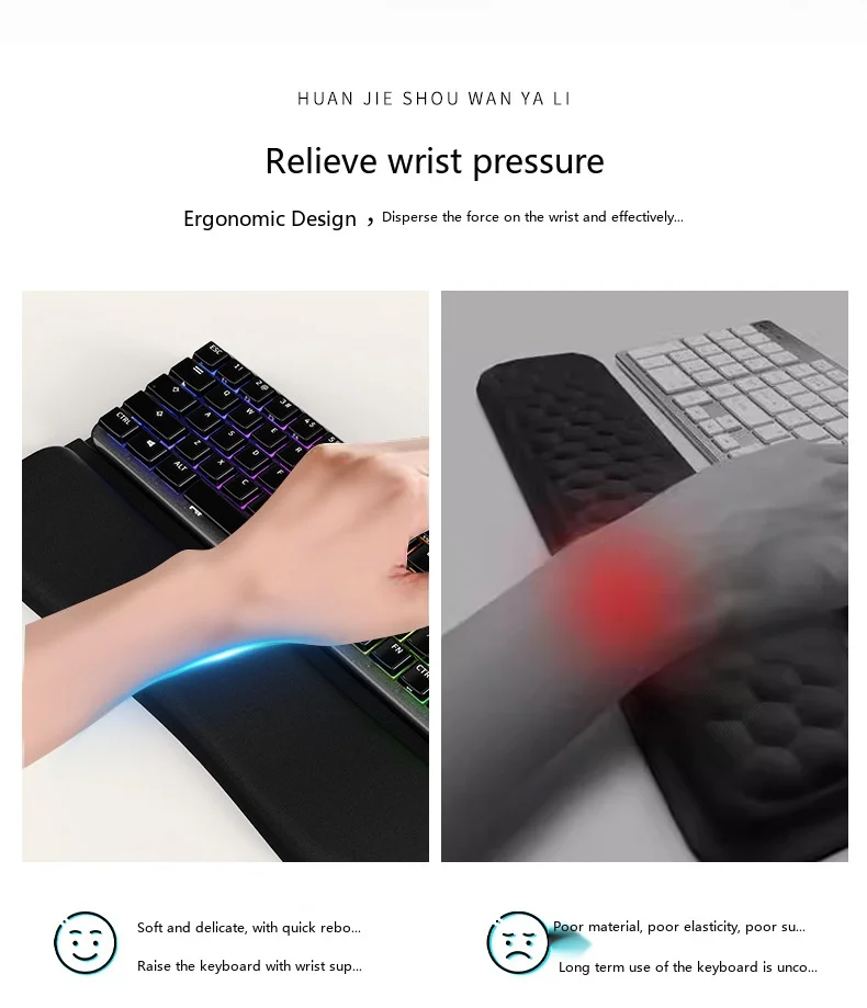 Ergonomischer Tastaturständer mit Silikon-Handballenauflage, Neigbarer Desktop-Ständer für Mechanische Tastaturen, Büro und Gaming, Schwarz-Grau – Detail 2