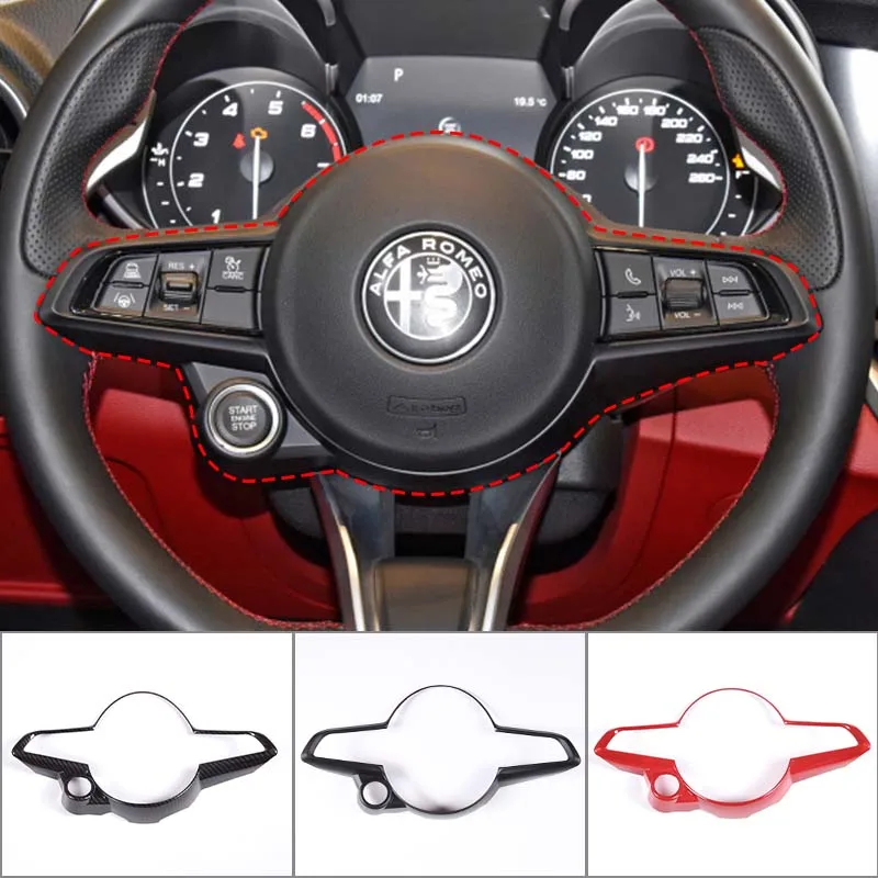 ABS Carbon Fiber Car Steering Wheel Button Frame Trim Cover Fit For Alfa Giulia Stelvio 2020 2021 2022 Interior Accessories