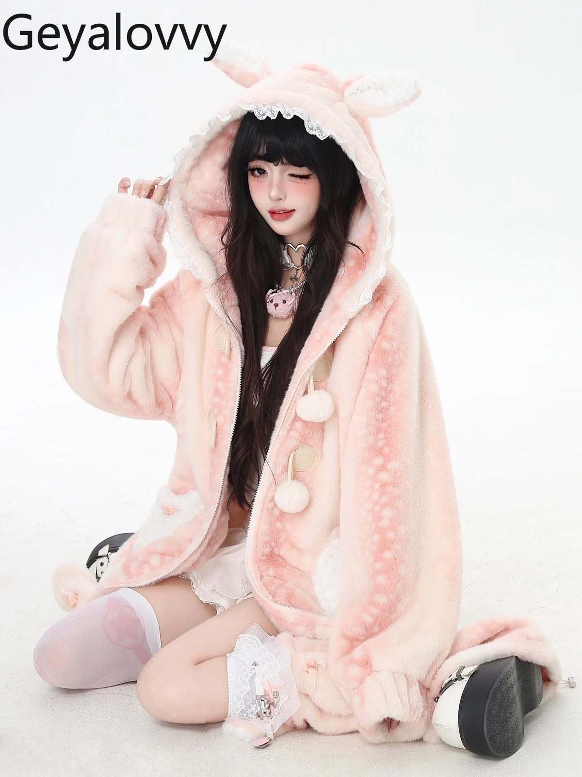 

Sweet Casual Loose Jacket Fleece-Lined Girl Warm Jackets Tie-Dye Lamb Wool Coats for Women Fashion Winter Thick Jacket Femme