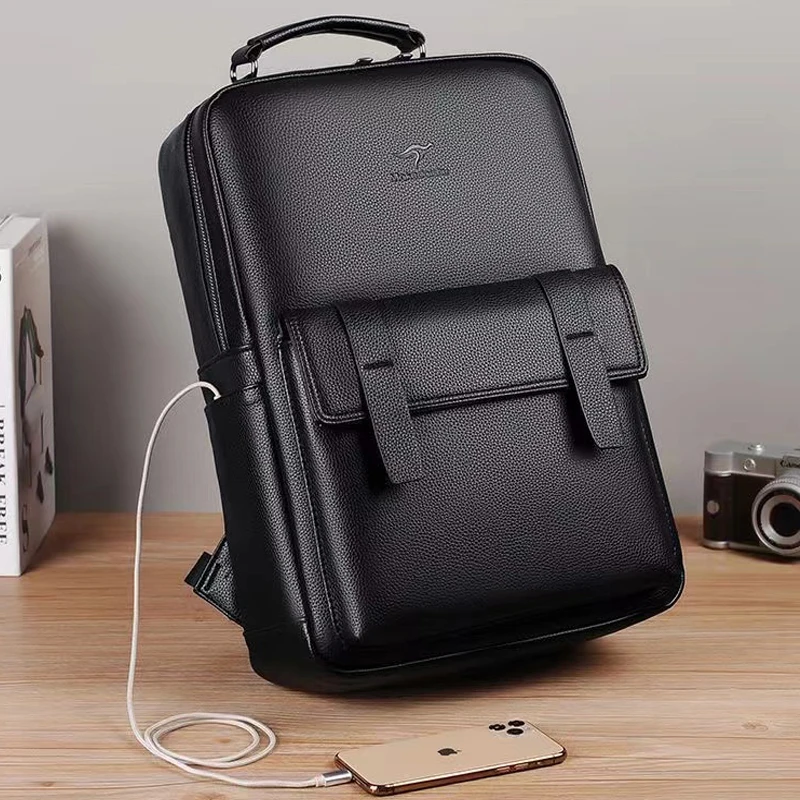 Sac à dos en cuir de luxe pour hommes avec interface USB, sac à dos multifonctionnel pour ordinateur portable de 15,6 pouces, sac à main, voyage d'affaires