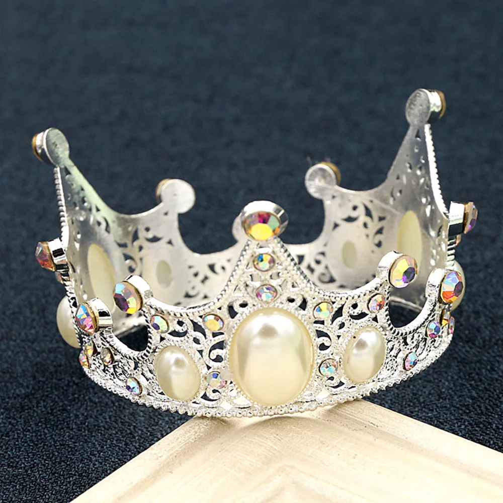 Metal Crown Cake Decoration Crystal Rhinestone Tiara Cake Topper Crown Round Crown Decoration Crown Hair Accessory Cake Tool