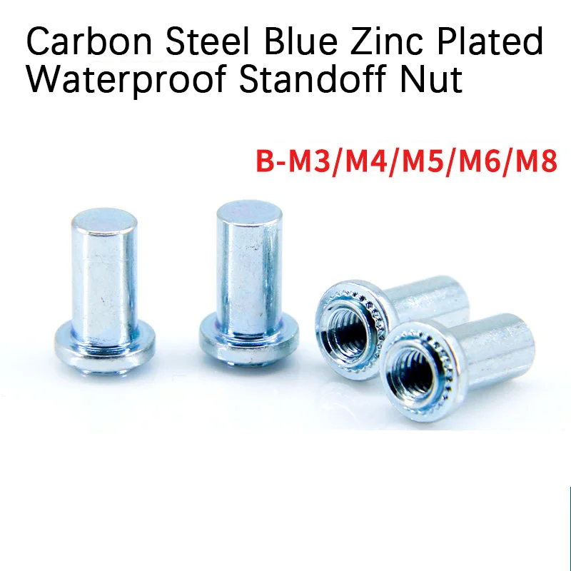 50/100pcs Carbon Steel Blue Zinc Plated Waterproof Standoff Nut B-M3 M4 M5 M6 M8-0/1/2 Sealed Closed Sealing Nut Column