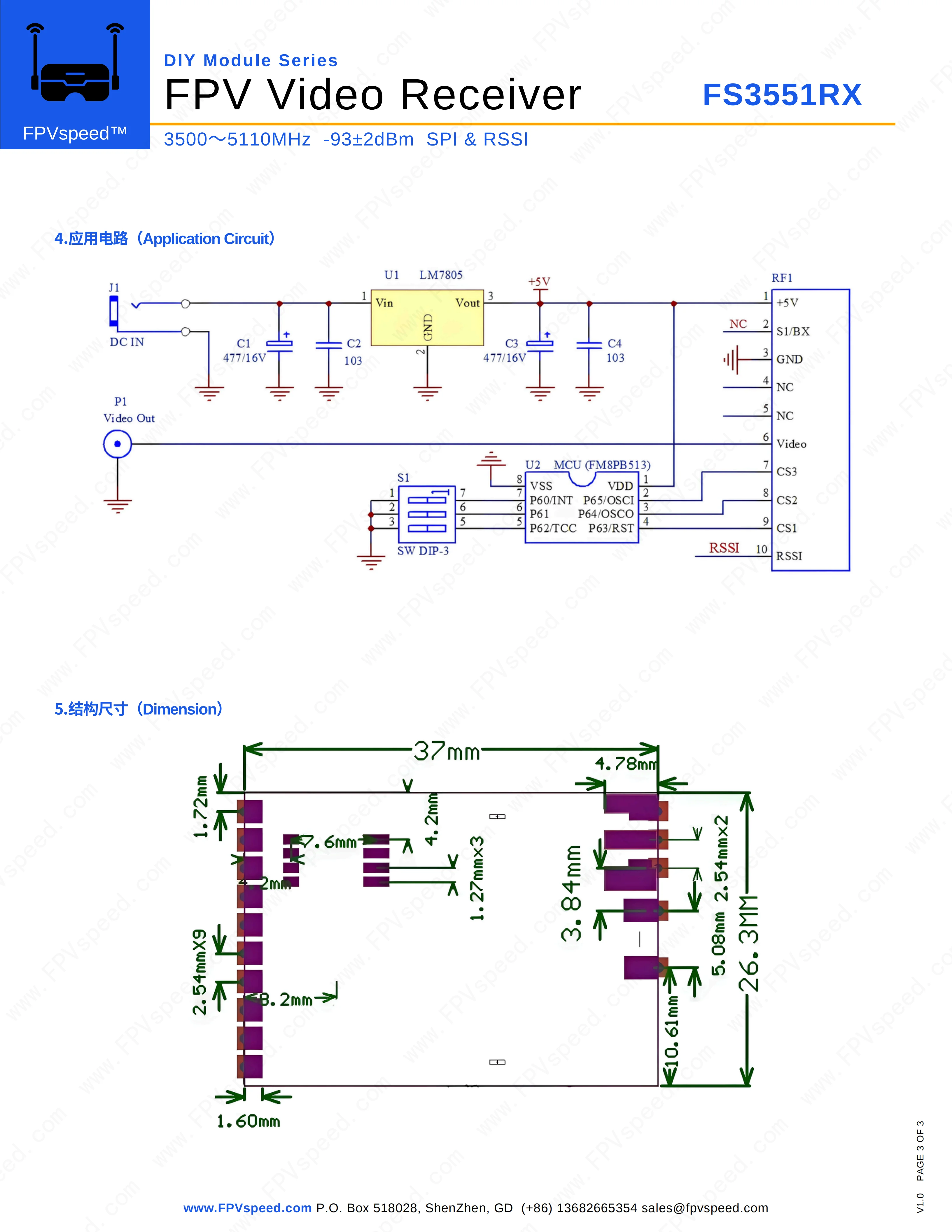 FS3551RX 3500-5110MHz SPI RSSI 4.5G 5G 4.8GHz VRX FPVspeed Drahtloses Videoempfängermodul – Detail 3