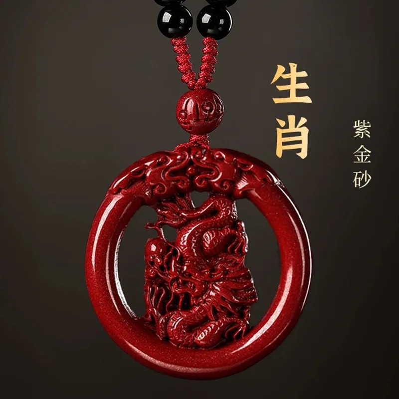 Luxe Rode Cinnaber Chinese Zodiac Holle Dubbelzijdige Hanger Ketting Echte Natuurlijke Sieraden Vrouwen Accessoires Energie Geschenken