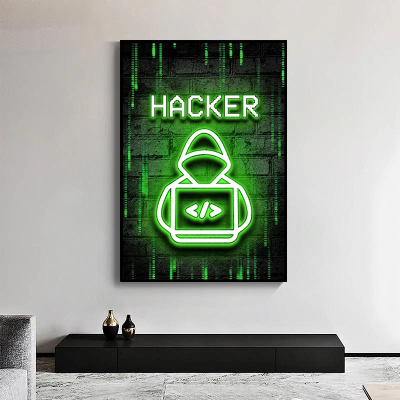 Neon Art Programmer Gamer Day Night Wall Art Poster Hacker Computer Hacking Metal Wall Sign per la decorazione domestica Picture