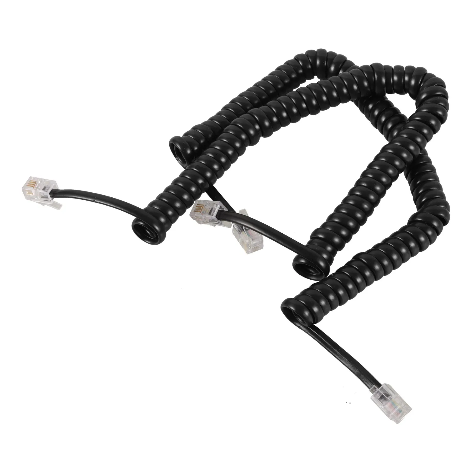 2pcs Coiled Phone Cords Black Telephone Cable For Landline Phones Receiver Cord Adjustable Line Cable Tool-Free Installation