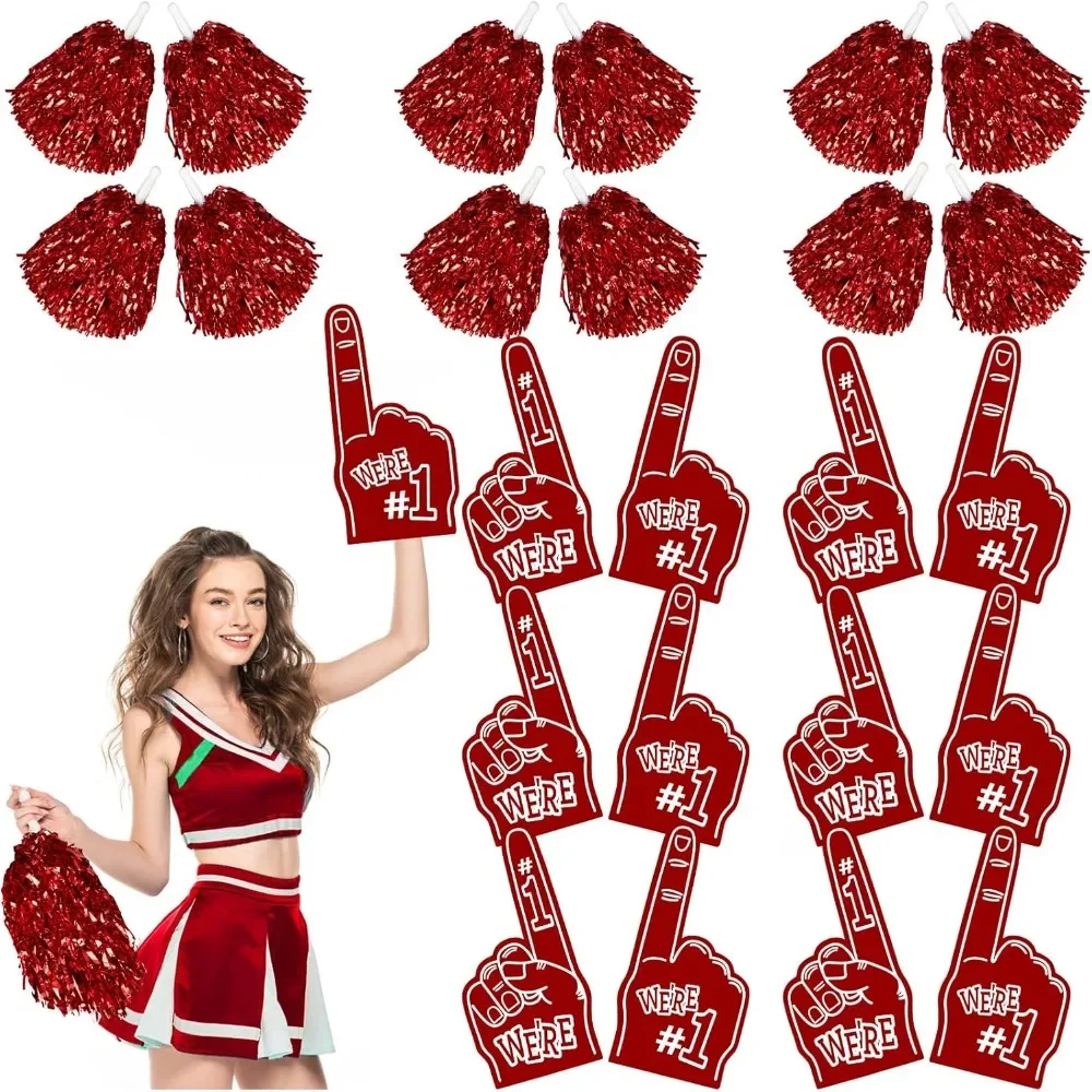 

24 Pieces Giant Foam Fingers & Pompom Cheerleaders, Cheerleaders Foam Fan Fingers For Sports Event Games School Club Party