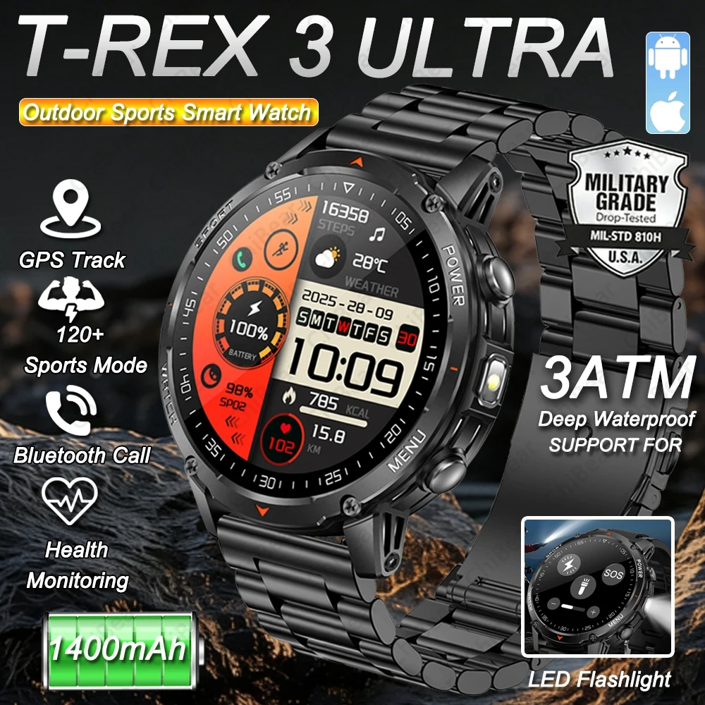 2026New 1400mAh Large Battery SmartWatch Men 1.53-inch AMOLED Display Flashlight  Bluetooth Call 3ATM Waterproof Smart Watch Men