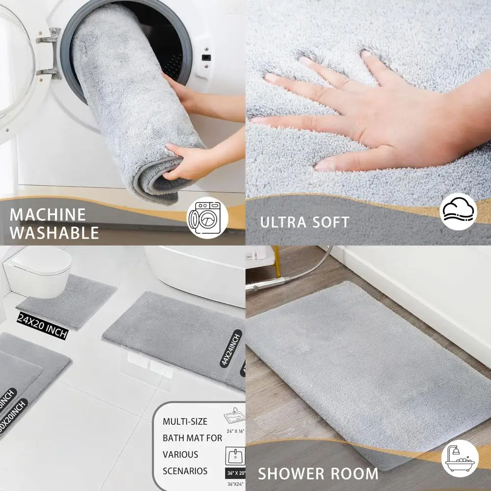 

36x24 Light Grey Thick Memory Foam Bath Mat - Ultra Soft, Plush, Non-Slip, Quick Dry, Absorbent, Washable for Shower and Home De