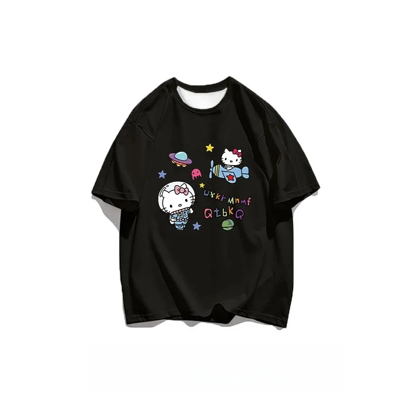 Hello Kitty Cartoon Printed Women's T-shirt Manga Casual T-shirt Outdoor Quick Drying Plus Size Loose Clothing