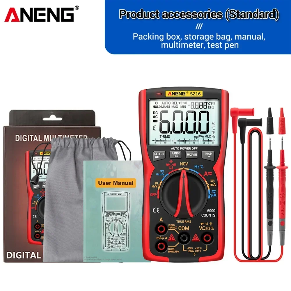 

Цифровой мультиметр ANENGSZ17 DIY: измеритель LCR, детектор NCV, 6000 отсчетов, профессиональный, True RMS, для измерения переменного/постоянного тока, аналоговый тестер