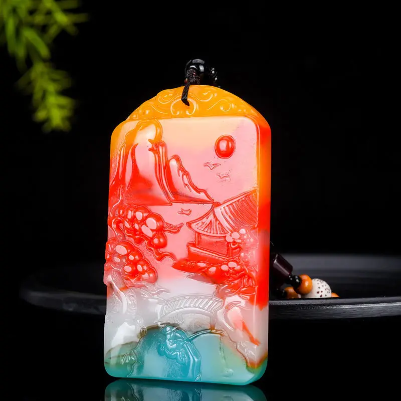 Xinjiang Hetian Jade Color Jade Landscape Artistic Conception Brand Pendant for Men and Women Lucky Transfer Joker Pendant