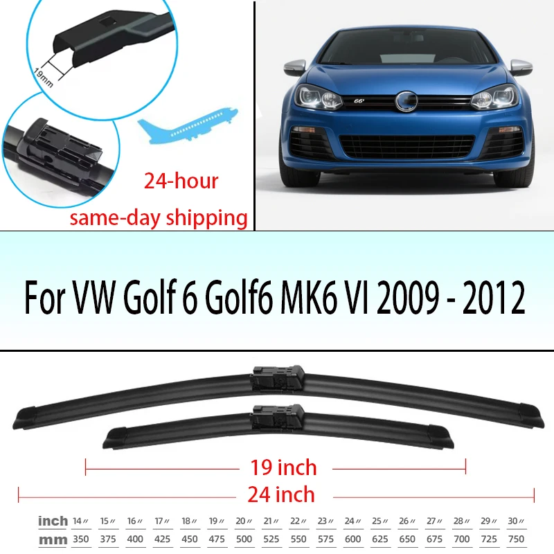 

For VW Golf 6 Golf6 MK6 VI 2009 - 2012 5K Front Wiper Blades Wagon GTI R GTD Windscreen Windshield Window 24"+19" 2010 2011