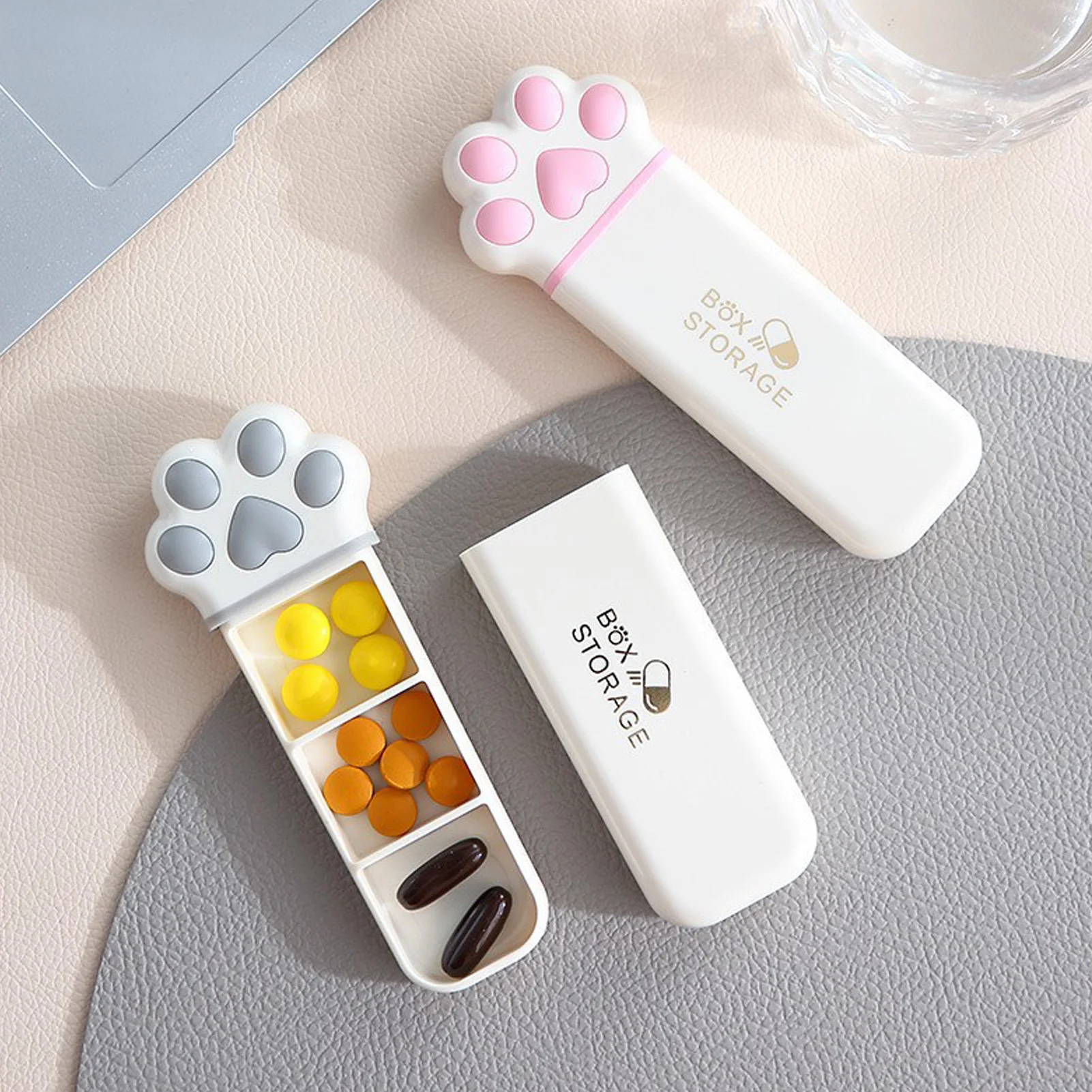 

Cat Paws Shaped Pill-Box Portable Organizer ABS Silicone Material For Medication Management