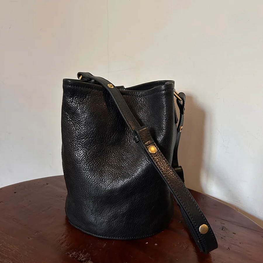 

Retro soft leather high-quality bucket bag women black/coffee large-capacity commuter shoulder bags tote purse and handbag bolsa