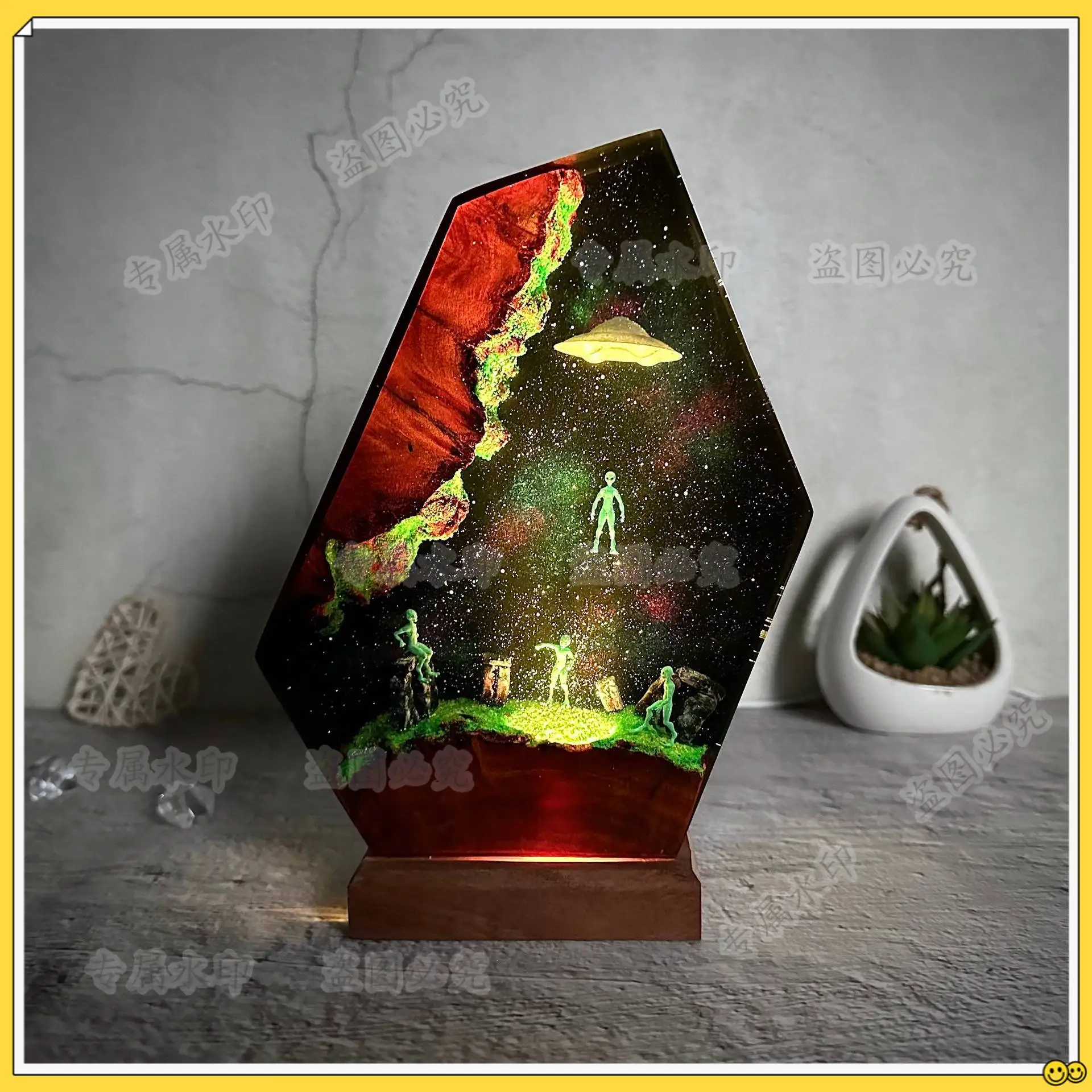 Alien epoxy resin space art resin night handmade gift for her home ornament