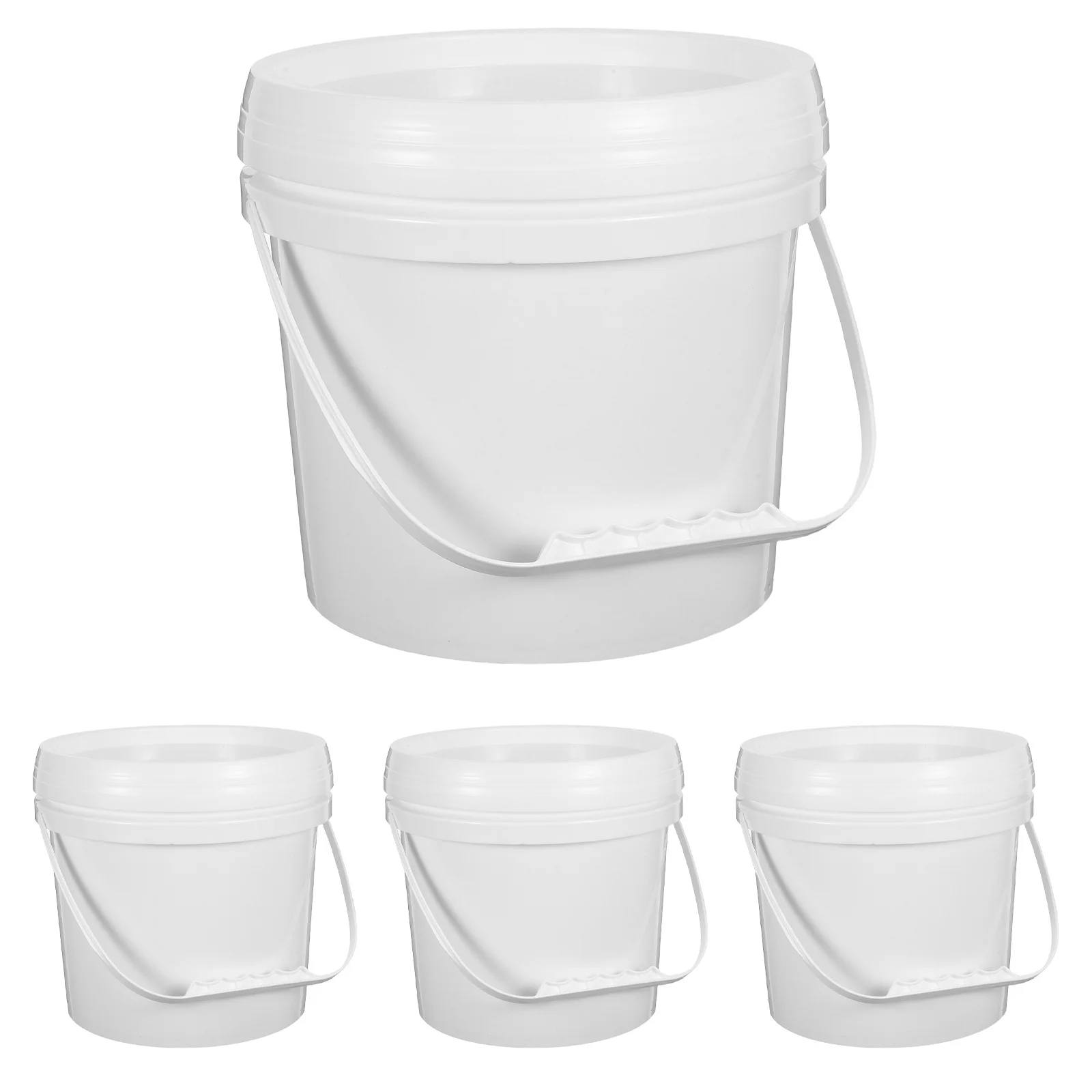 

4Pcs Large Capacity Food Storage Buckets White Plastic Containers Airtight Lid Portable Handle Milk Jam Ice Cream Storage Pails