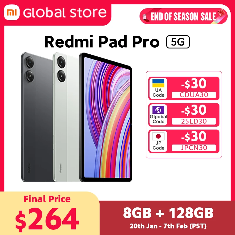 

Xiaomi Redmi Pad Pro 5G 128GB / 256GB ROM 10000mAh Battery 8MP Camera 33W fast charge Snapdragon 7s Gen 2 CPU