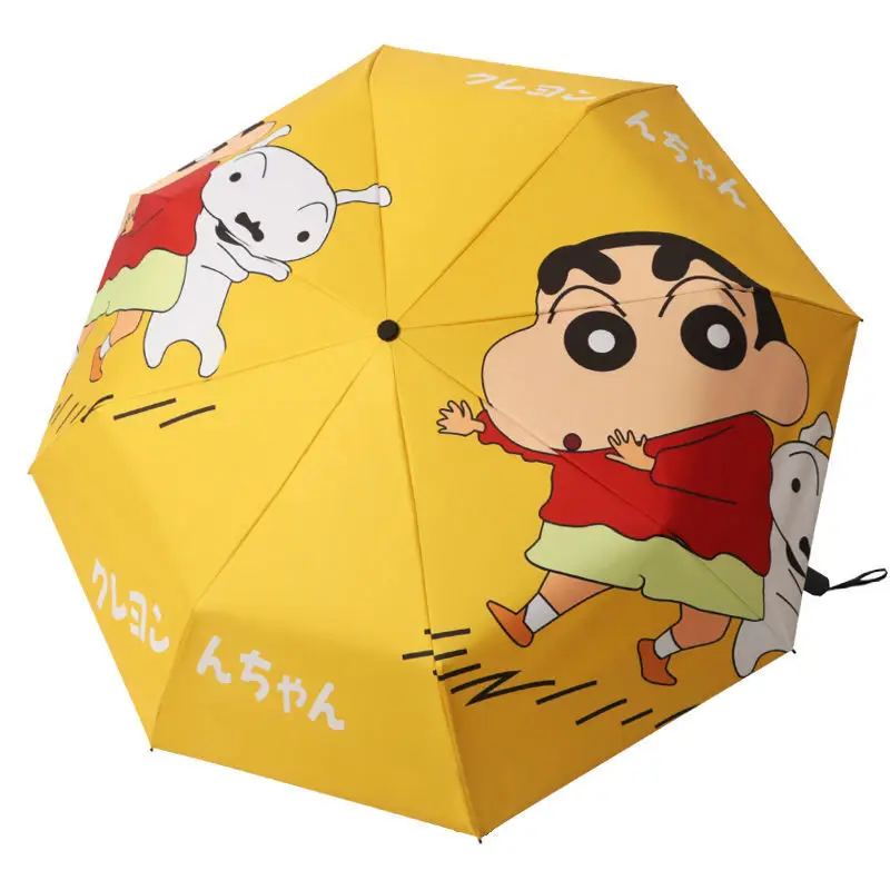 Crayon Shin-Chan Anime Figures Automatic Umbrella Yellow Xiaoxin Portable Folding Manual Sun Umbrella Cartoon Gifts Kids Toys