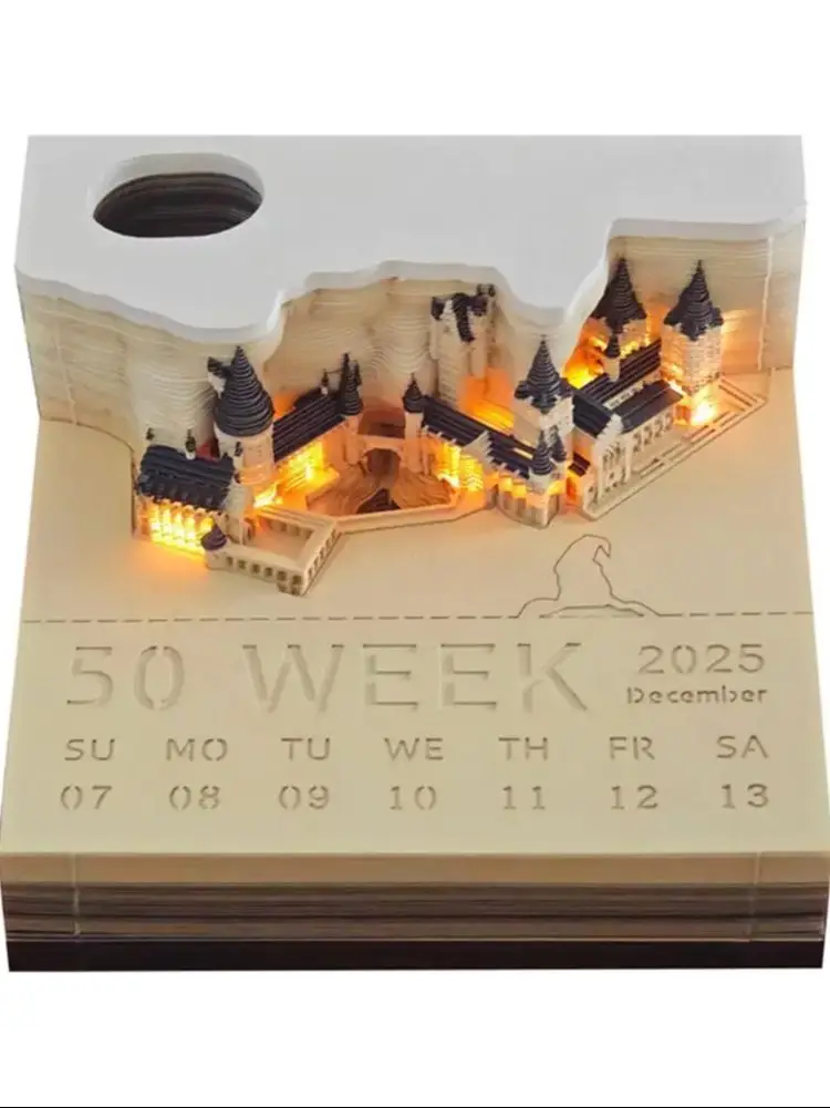 Castle House Tear Off  3D Note Pad With Light And 2025 Calender