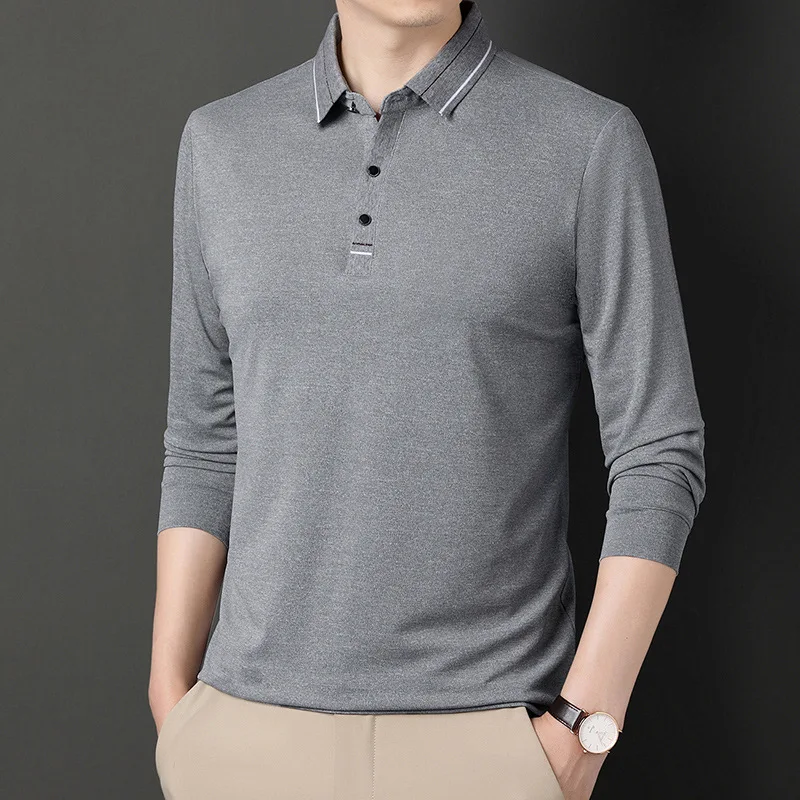 

Весенне-осенняя мужская рубашка-поло с длинным рукавом для мужчин среднего возраста JJ1288