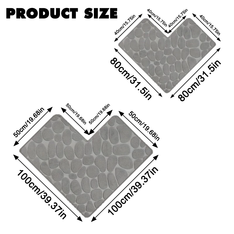 L-Shaped Cobblestone Coral Bath Mat Soft Comfortable Bathroom Shower Toilet Rug Kitchen Laundry Room Anti Slip Doormat HomeDecor