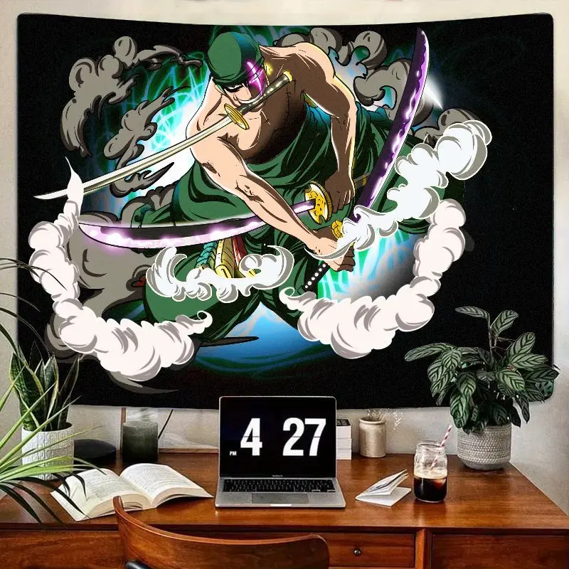 

1 шт., аниме, мускулистый зеленый воин, двойные мечи, облака, энергетический настенный гобелен для спальни, гостиной, декора