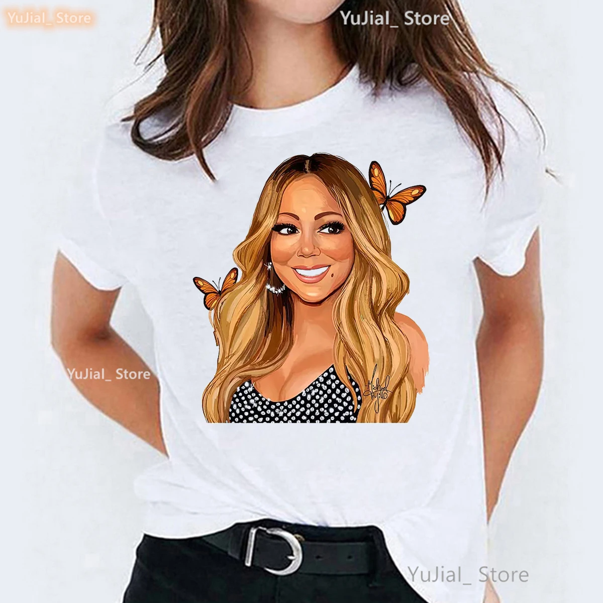 New women\'s t-shirt music singer Mariah Carey graphic print t shirt femme fashion trend 90s tshirt white O-neck basic shirt tops