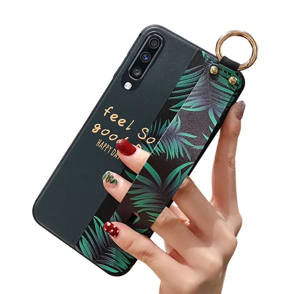 녹색 잎 케이스 삼성 S25 Plus Ultra S24 FE A06 16 36 26 56 15 25 35 55 소프트 TPU 전화 홀더 손목 스트랩 뒷면 커버