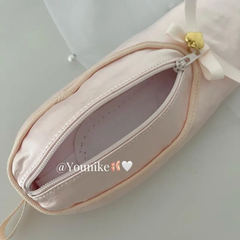 Borsa per penna per lo Styling delle scarpe da balletto rosa borsa per cosmetici a cuore per ragazza francese dolce borsa per la conservazione della