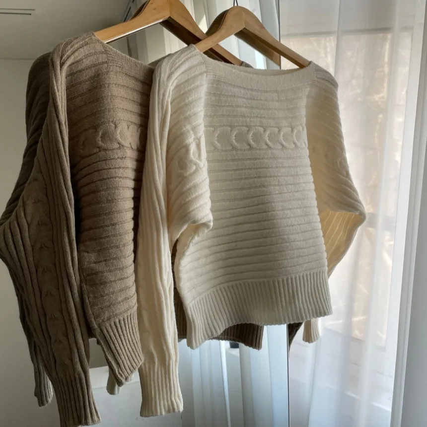 

Корейский Sle Chic ort Свободный утягивающий трикотаж Lazy Sle на одно плечо Женский топ Faion Batwing Sve Повседневный трикотаж для поездок на работу