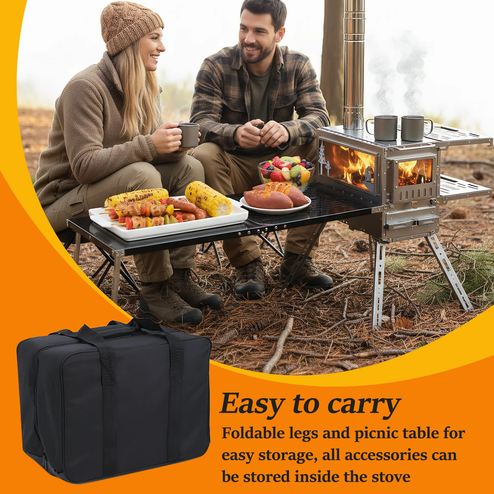 

Походная печь с духовкой и столом, маленькая походная дровяная печь из нержавеющей стали с дымоходом для обогрева, приготовления пищи и охоты