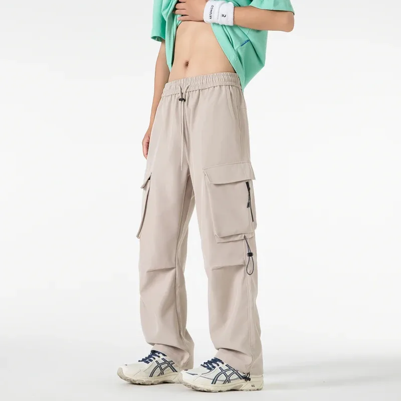 

American sportswear pants, men's hip-hop trend, straight-leg wide-leg pants with a sense of drape, multi-pocket workwear pants