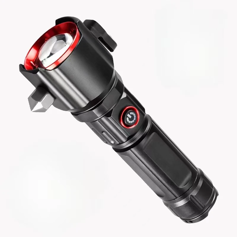 High-power multi-function safety hammer outdoor car emergency work flashlight, car broken window mobile phone charging torch