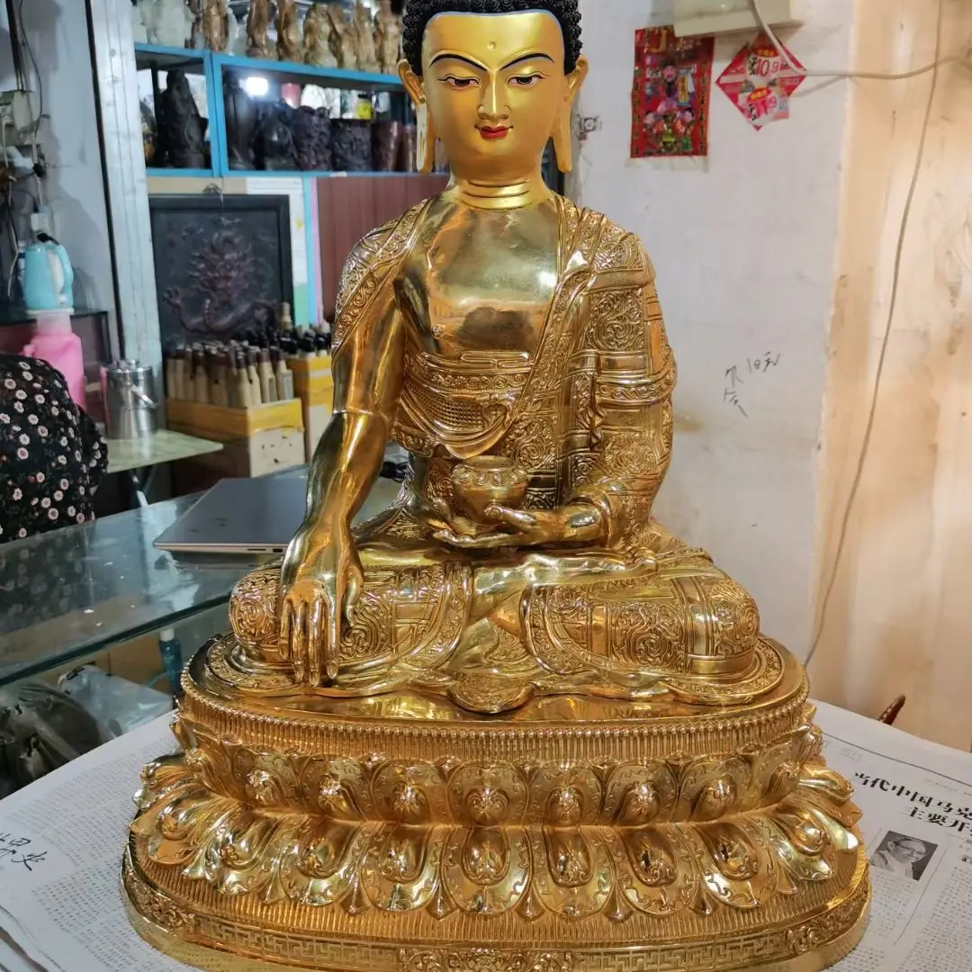 60CM large Asia Tibetan Buddhism home temple alter good brass gilding Sakyamuni Amitabha Buddha statue bless Safety Health luck