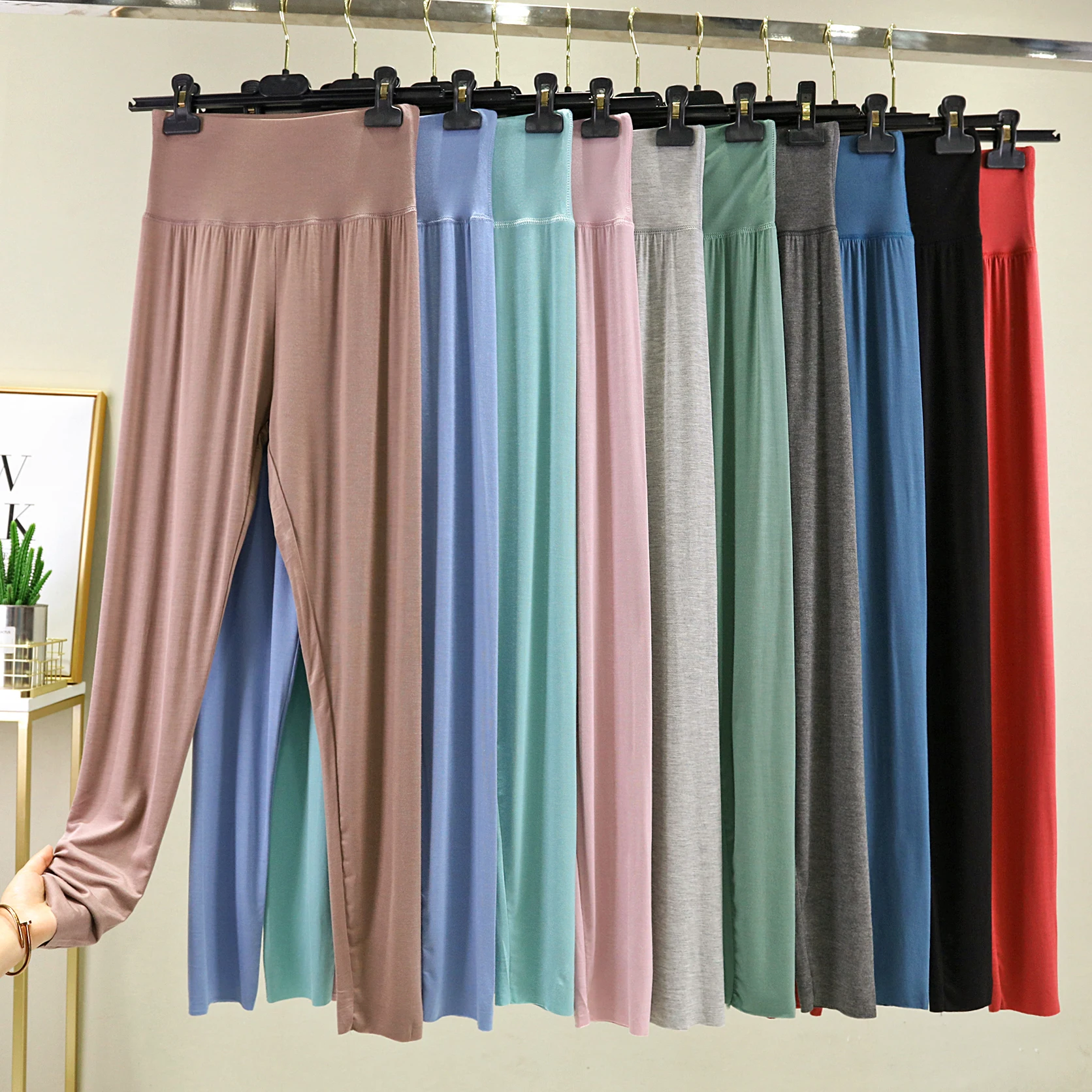 High Waist Modal Women's Autumn Pants Thin Elastic Slimming Base Layer Pants for Spring Summer Fall Pure Color Versatile Bottoms