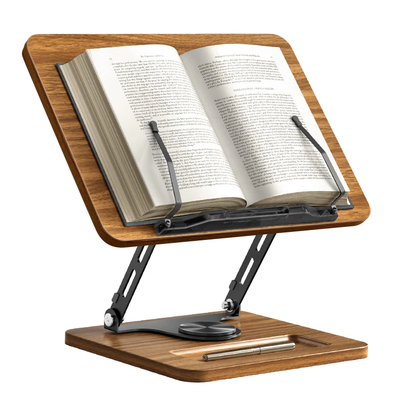 

Adjustable wooden desktop bookshelf Multifunctional reading bookshelf with tablet holder pen slot