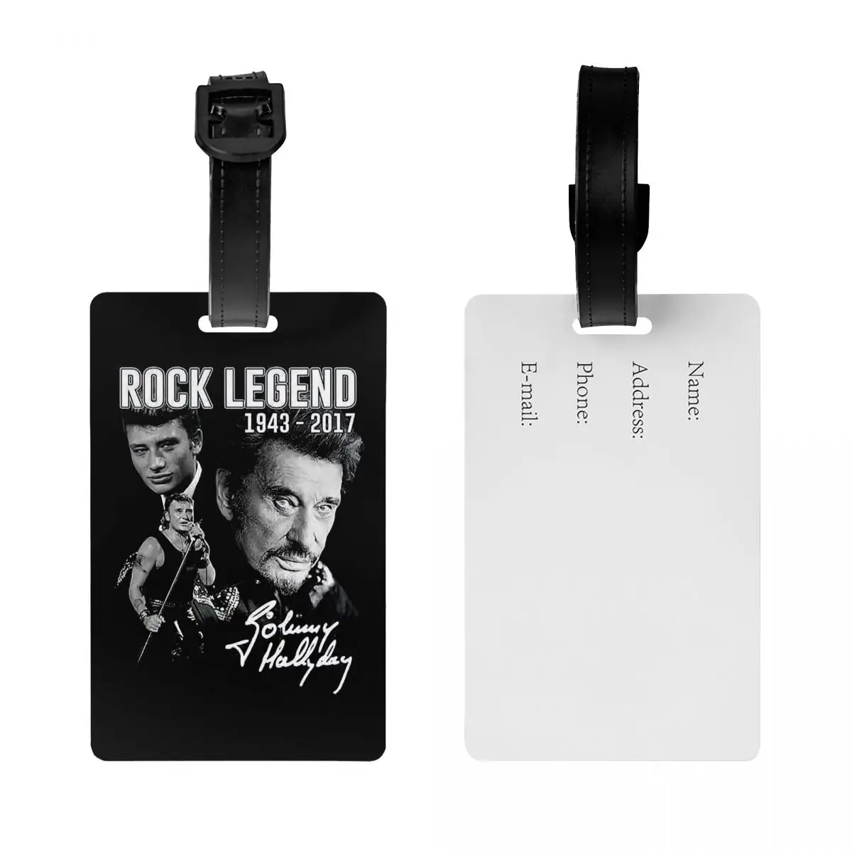 Custom Johnny Hallyday Luggage Tag With Name Card France Rock Singer Privacy Cover ID Label for Travel Bag Suitcase