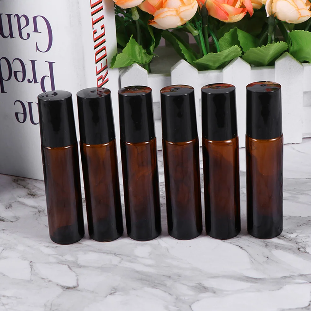 

12 Pcs Bottles Roller Ball Set Refillable Glass Dropper Essential Oil Beads Brown Subpackaging Roll-on Travel