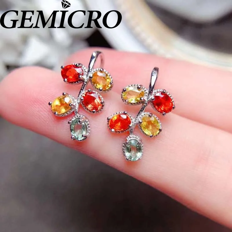 

Gemicro Real 925 Sterling Silver Colorful Sapphire Hook Drop Earring as Woman Fashion Jewelry Fine Gift New Arrival Mothers' Day