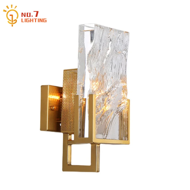 Individual Luxury Ice Block Crystal Wall Lamp for Living Room Gold Lustre Background Study Bedroom Bedside Balcony Porch Aisle