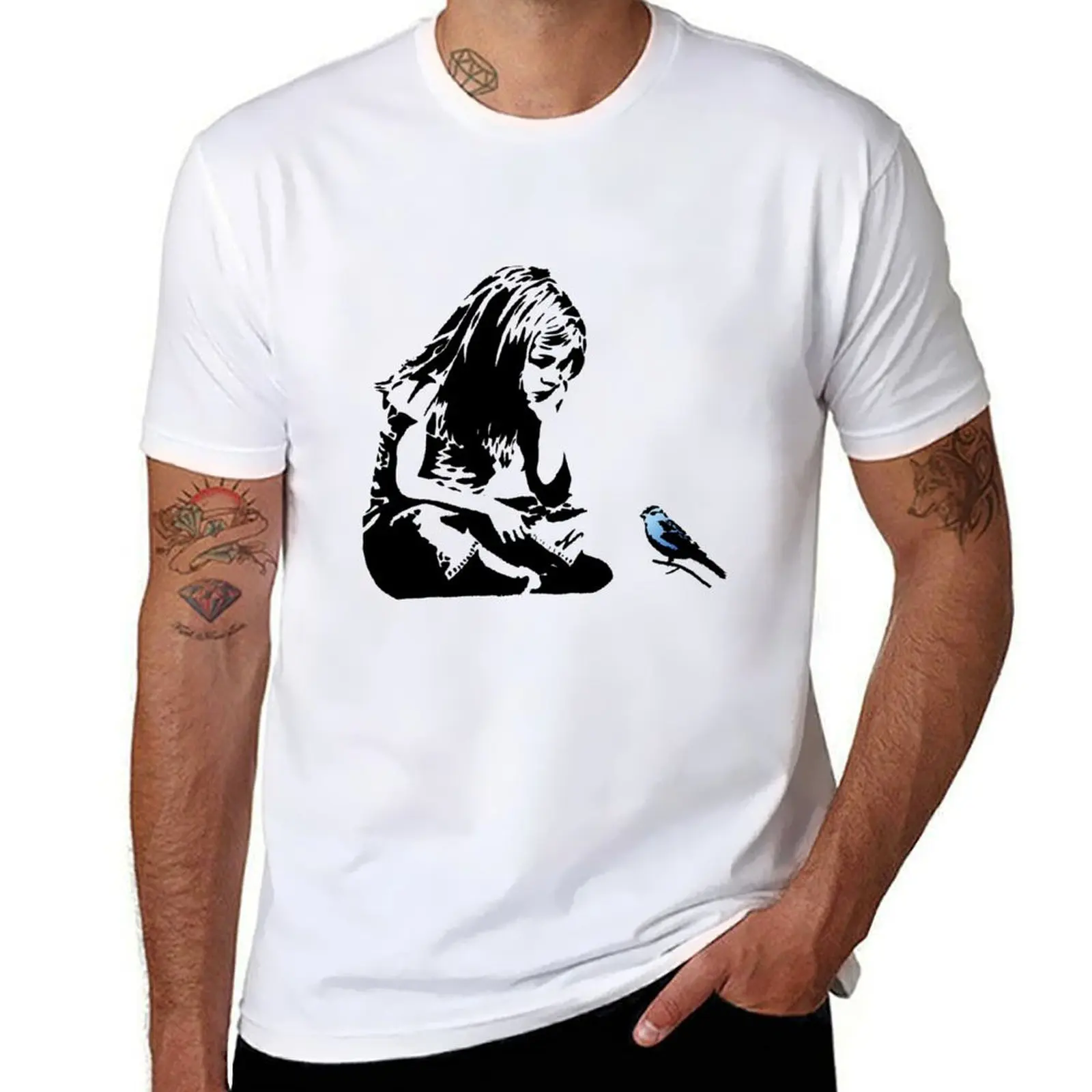 

Banksy Canvas Print Girl With Bluebird T-Shirt t shirt man luxury man t shirts for men casual T-Shirt
