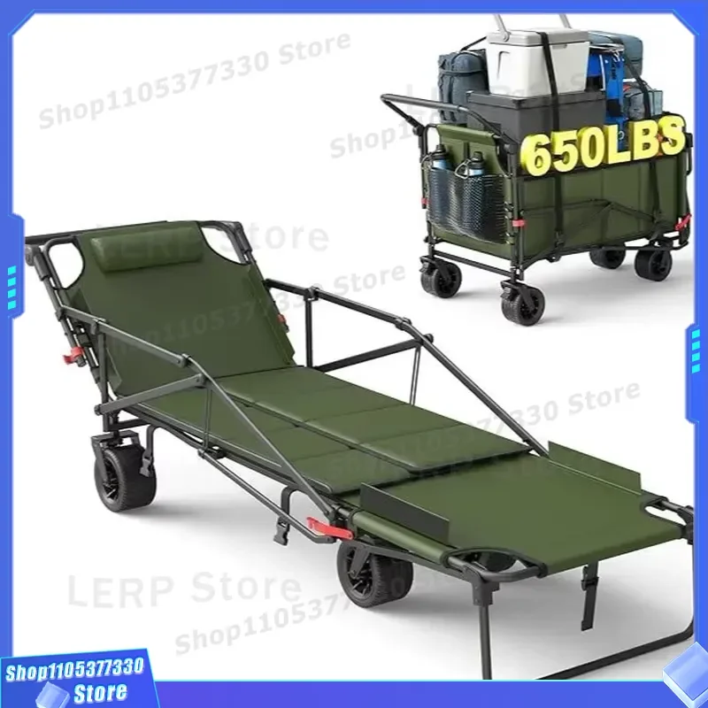 Outdoor Camping Folding Wagon Portable Heavy Duty Carbon Steel Oxford Fabric Four Wheel Storage Cart For Travel Picnic