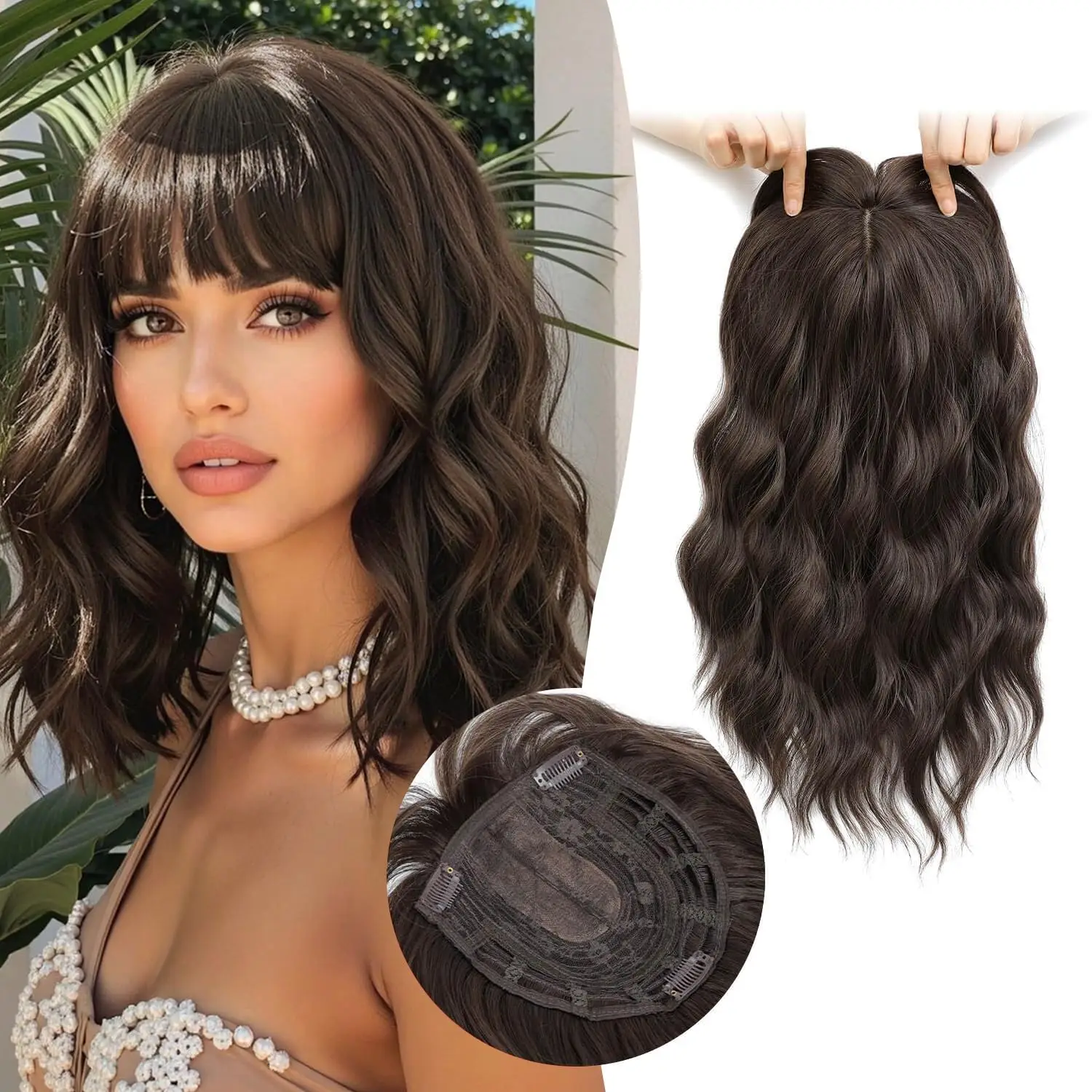 

Накладка для волос для женщин, 14 дюймов, синтетическая, кудрявая, волнистая, с эффектом естественной пряди, на заколках, с большим охватом, для маскировки редеющих волос