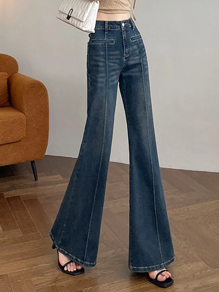 

Retro Hong Kong Sle High Waist Wide Leg Jeans Women's Long Pants Autumn New Sle Versatile Slimming Floor-Length Hoo...
