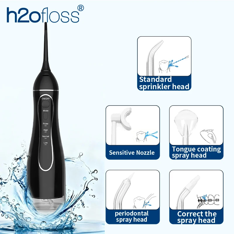 

H2ofloss Water Flosser For Teeth Portable Oral Irrigator Dental Water Jet High Pressure Cleaning Mouth 2500mAh 300ML 4 Modes