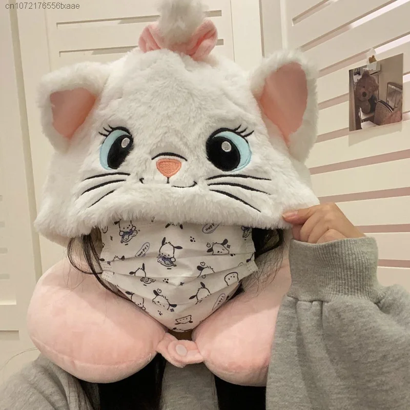 Disney Marie Cat U Shaped Pillows Cartoon Cute Office Neck Protective Pillow Hooded Women Men Travel Portable Accessories Kawaii