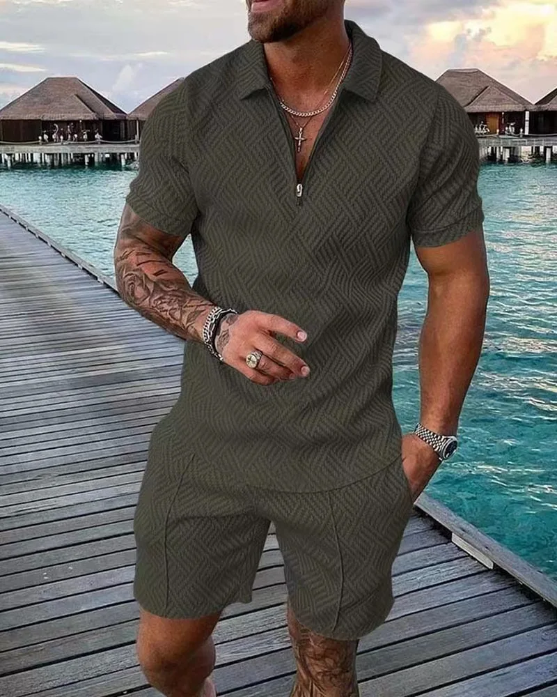 Summer style European and American short-sleeved shorts two-piece sports and leisure men's suit